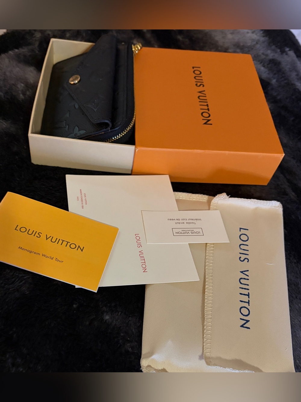 Louis Vuitton Black Embossed Monogram Leather Card Wallet with Gold Snap - Picture 7 of 7
